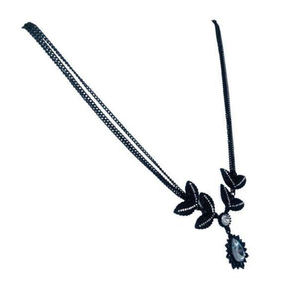 Betsey Johnson Iconic Jet Setters Black Lace Crystal 3 Strand Gem Necklace - Picture 6 of 9